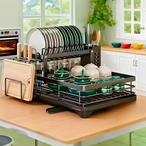 Escorredor De Louça Secador De Pratos Cozinha Aço Inox Preto - R$ 139,9