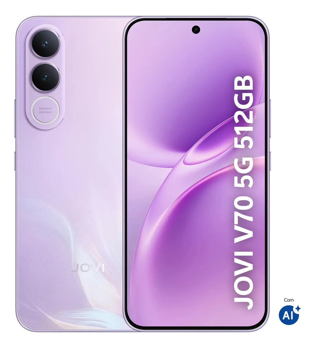 Smartphone JOVI V70 5G Câmera 200MP 512GB de Memória 16GB RAM (8GB + 8GB RAM expansível) Bateria de 7000mAh, Processador Octa-Core, Pacote de Benefícios com troca de tela grátis - Lilás Boreal