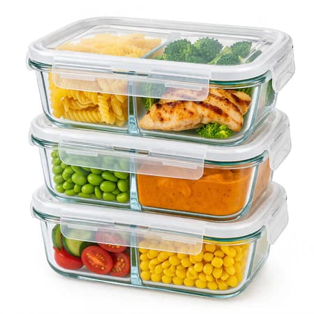 Kit 1/2/3 Conjunto Potes Vidro Hermético Mantimentos Marmita 1040ml com Divisorias 4 Travas Marmita Fit Microondas