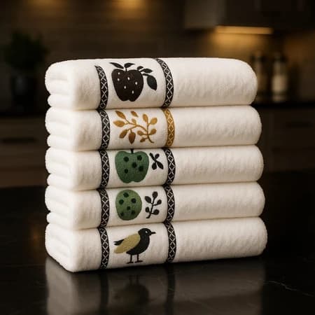 Kit 5 Panos de Prato Copa 45x70 Jacquard Atoalhado Toalha De Cozinha