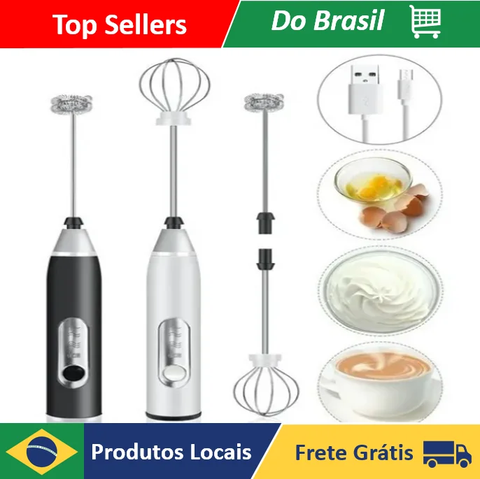 Mixer Recarregavel 2 em 1 Eletrico Misturador Batedor Ovo Leite Cafe
