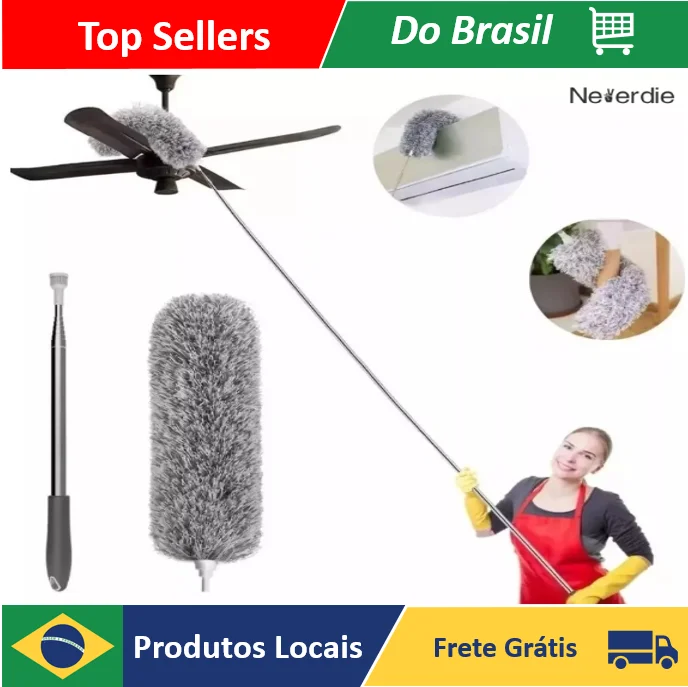 2.8m Espanador de Pó Para Limpeza em Microfibra Com Cabo Extensor e Retrátil Lavável - Neverdie Stor