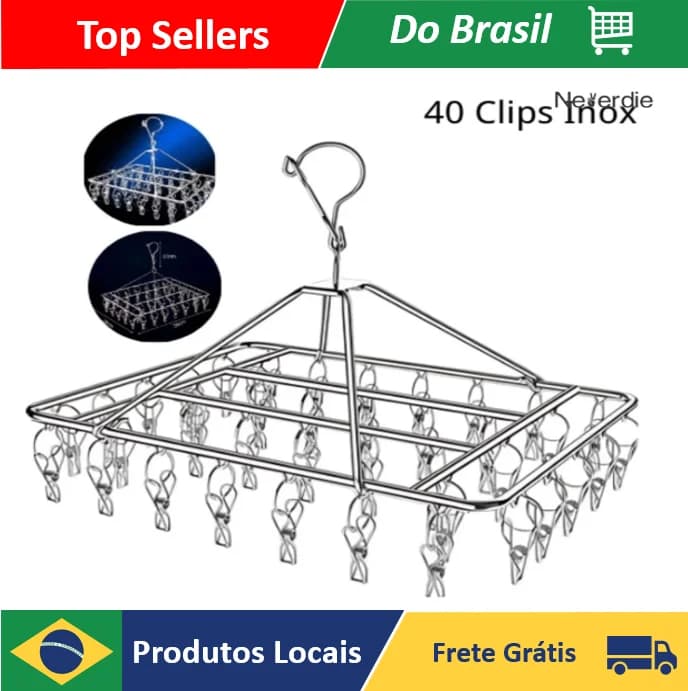 Varal de 40 Clips Inox Prendedores Prático e Retrátil - Neverdie Store