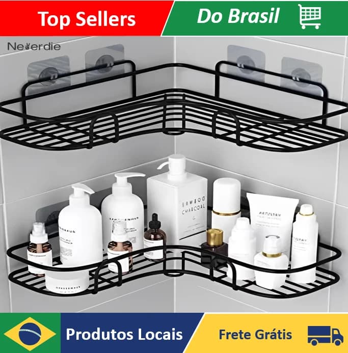 KIT 2 Prateleiras Suporte Com Alto Adesivos Para Parede Banheiro Cozinha lavanderia Shampoo E Sabonete - Nevedie Store