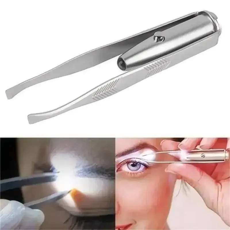 1pc portátil de aço inoxidável design inteligente sobrancelha cabelo remover pinça com luz led ferramenta maquiagem