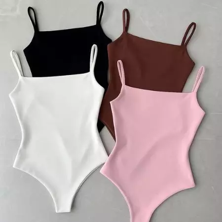 KIT Com 4 Body Collant Bori Bodi De Alçinha Regata Com Decote Quadrado Versátil Casual Moda Tendência.