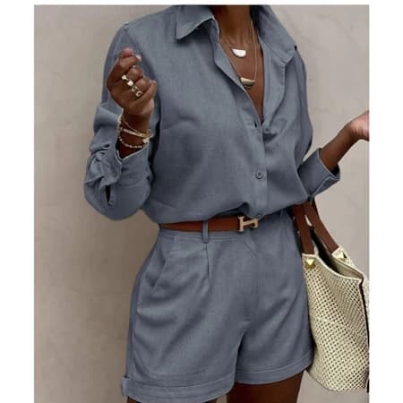 conjunto camisa e shorts com elastico atrás de linho social 002